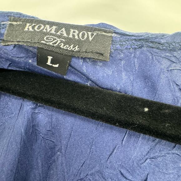 KOMAROV Women's Navy Beaded Charmeuse & Chiffon Tiered Midi Dress Size L NWT - Picture 12 of 13